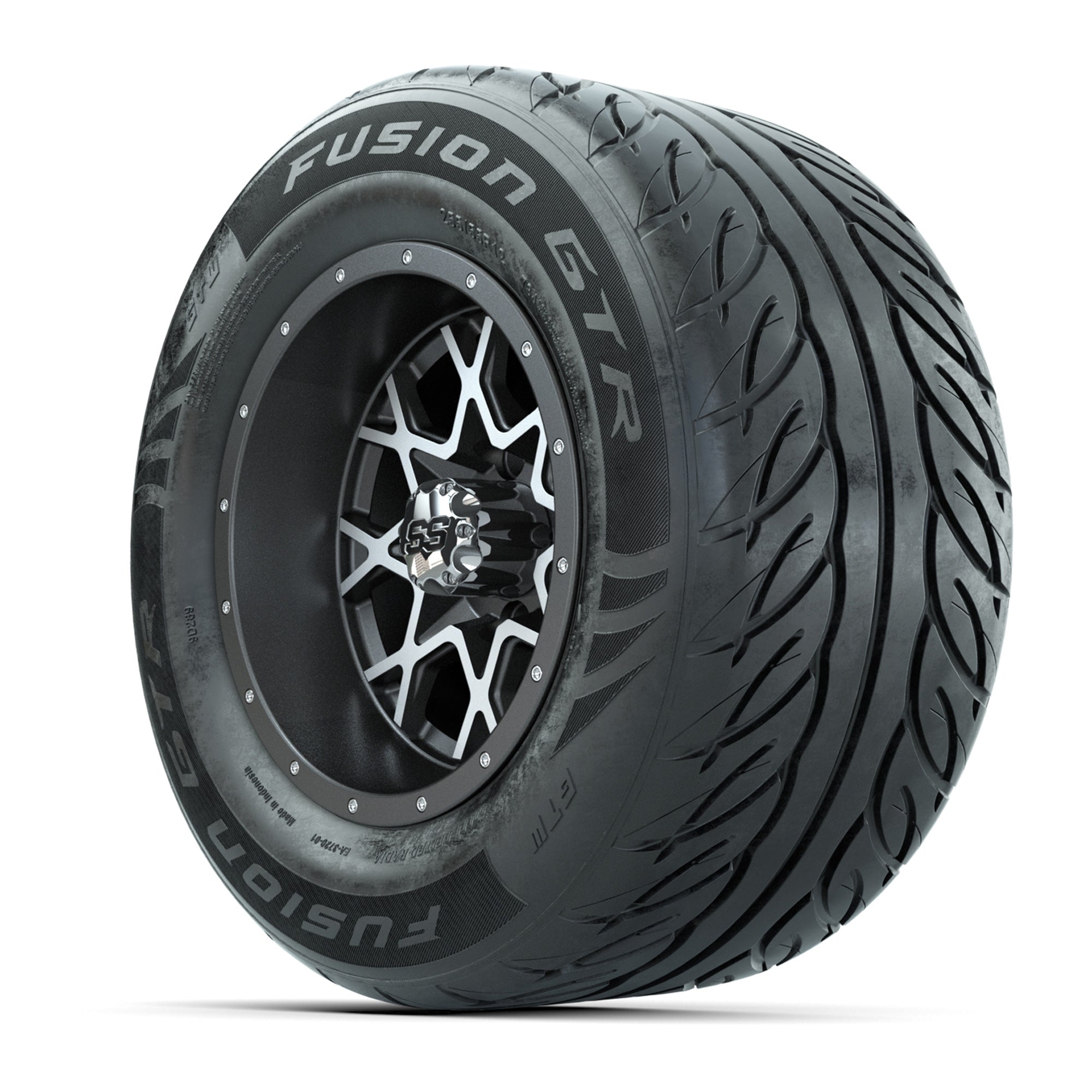 GTW® Vortex 2 Matte Gray/Machined 12 in Wheels with 255/55-R12 Fusion GTR Steel Belt Radial Street Tires – Full Set