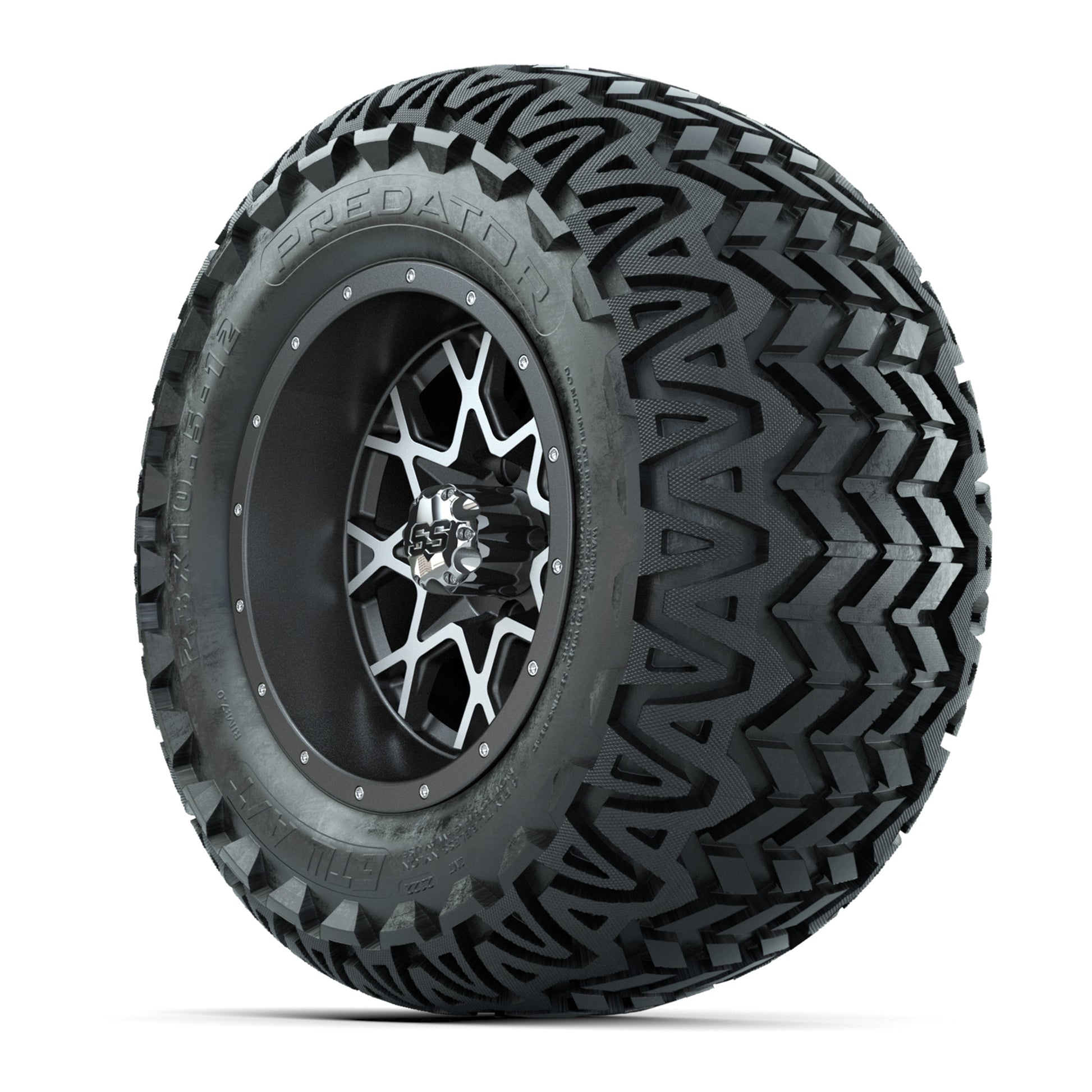 GTW® Vortex 2 Matte Gray/Machined 12 in Wheels with 23X10.5-12 Predator All-Terrain Tires – Full Set