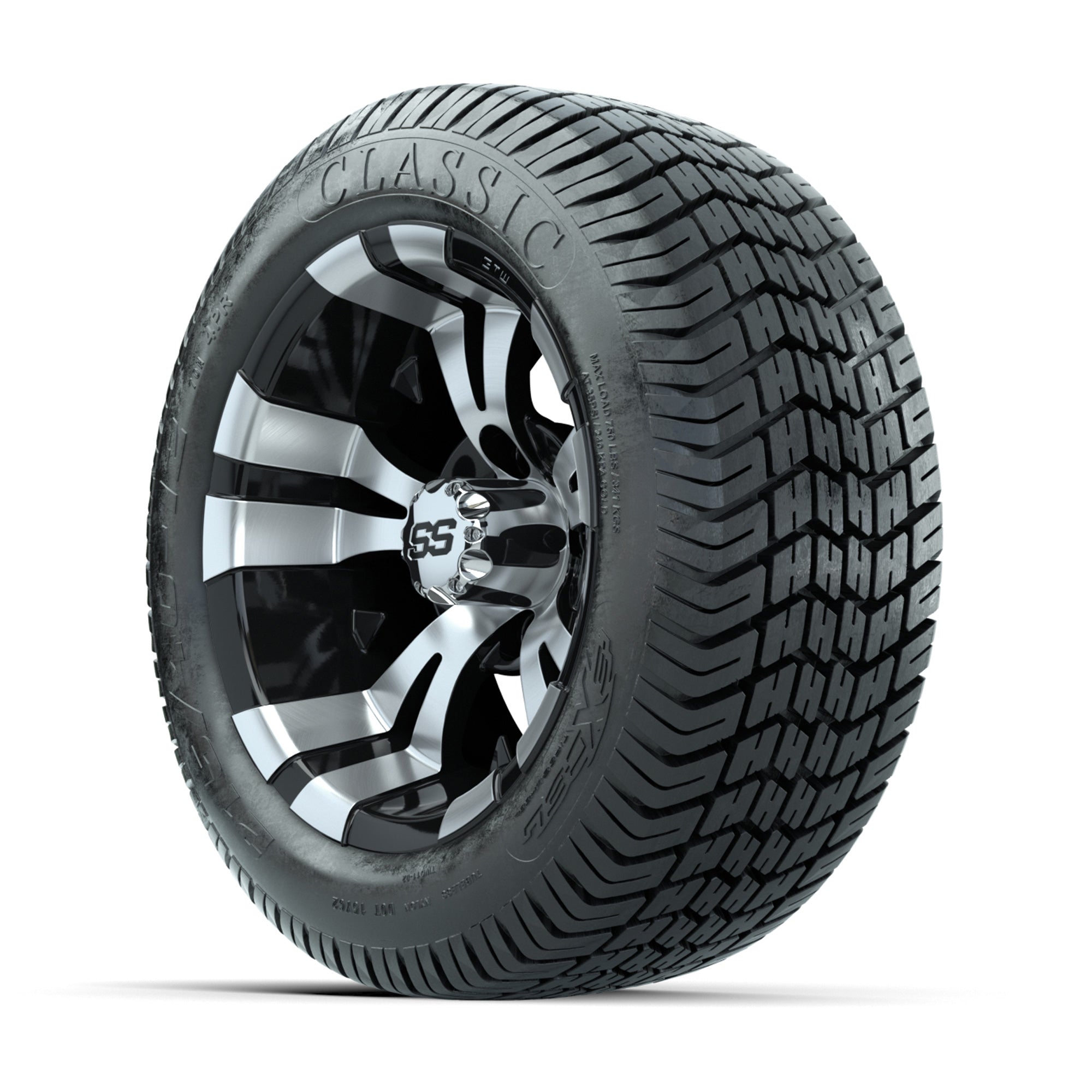 12" GTW Vampire Black and Machined Wheels with Excel Lo-Pro Street Tires – Set of 4