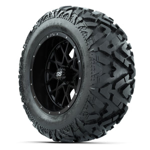 GTW Vortex Matte Black 14 in Wheels with 25x10-14 Barrage Mu - 3/4 view