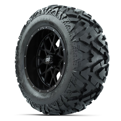 GTW Vortex Matte Black 14 in Wheels with 25x10-14 Barrage Mu - 3/4 view