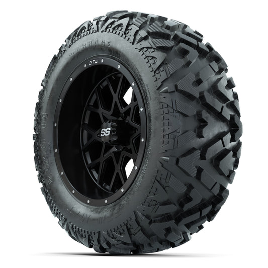 GTW Vortex Matte Black 14 in Wheels with 25x10-14 Barrage Mu - 3/4 view