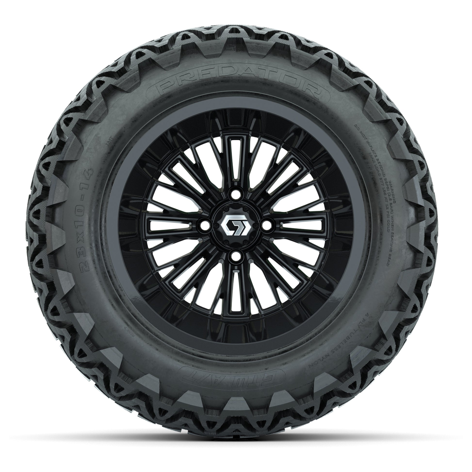 GTW Viper Gloss Black 14 in Wheels with 23X10-14 Predator All-Terrain Tires – Full Set