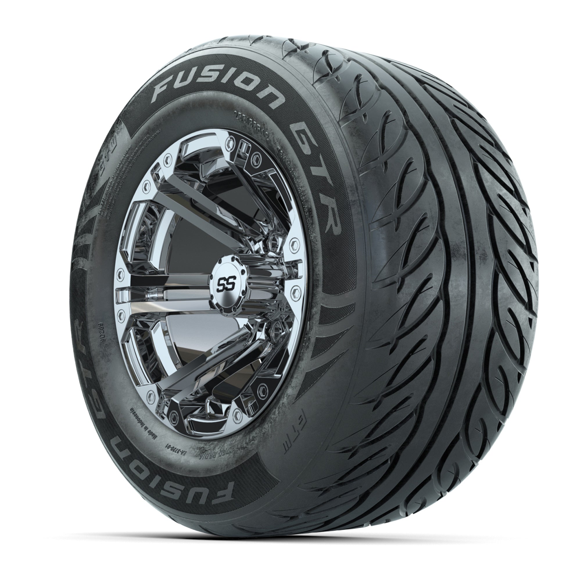 GTW® Specter Chrome 12 in Wheels with 255/55-R12 Fusion GTR Steel Belt Radial Street Tires – Full Set