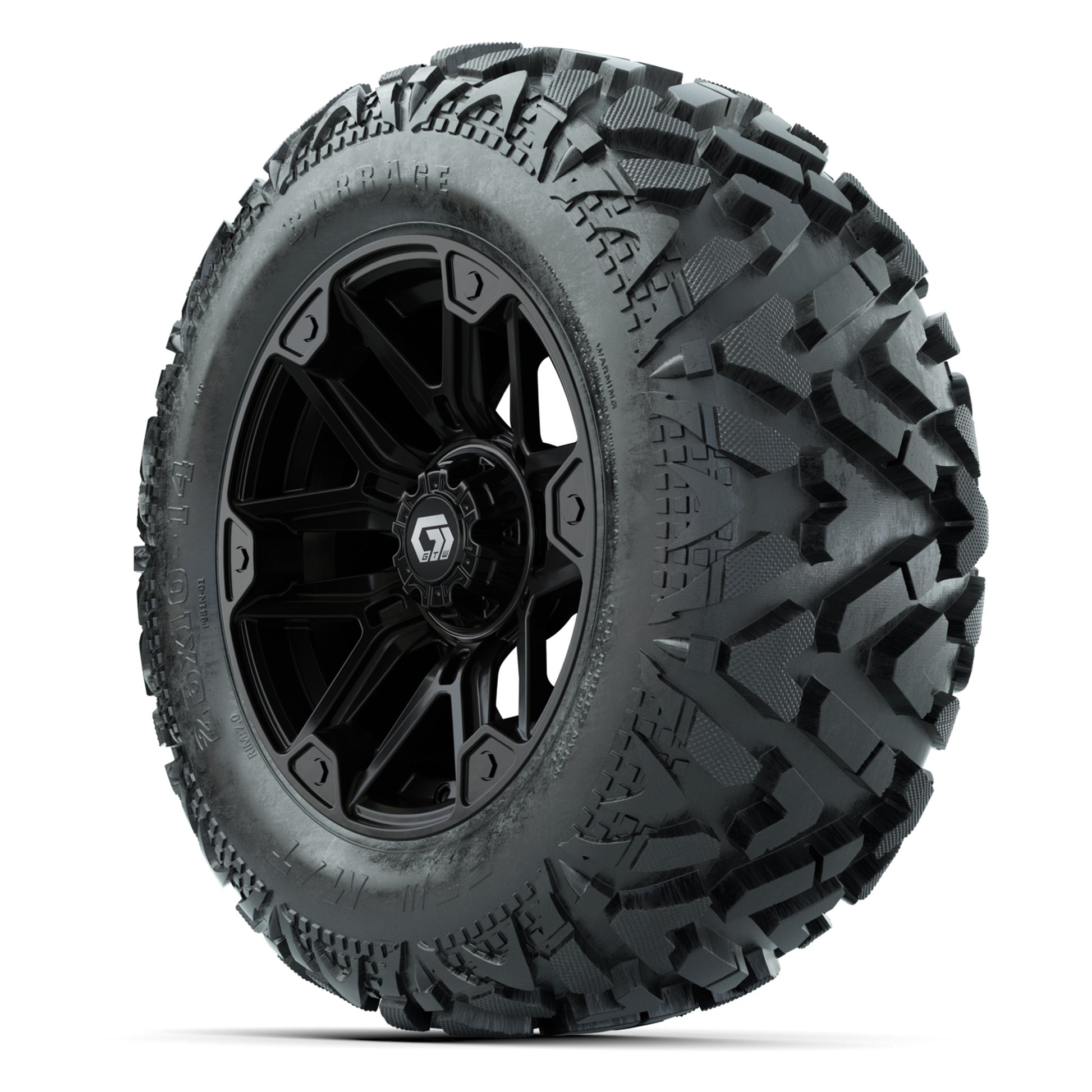 GTW Graffiti Gloss Black 14 in Wheels with 25x10-14 Barrage  - 3/4 view
