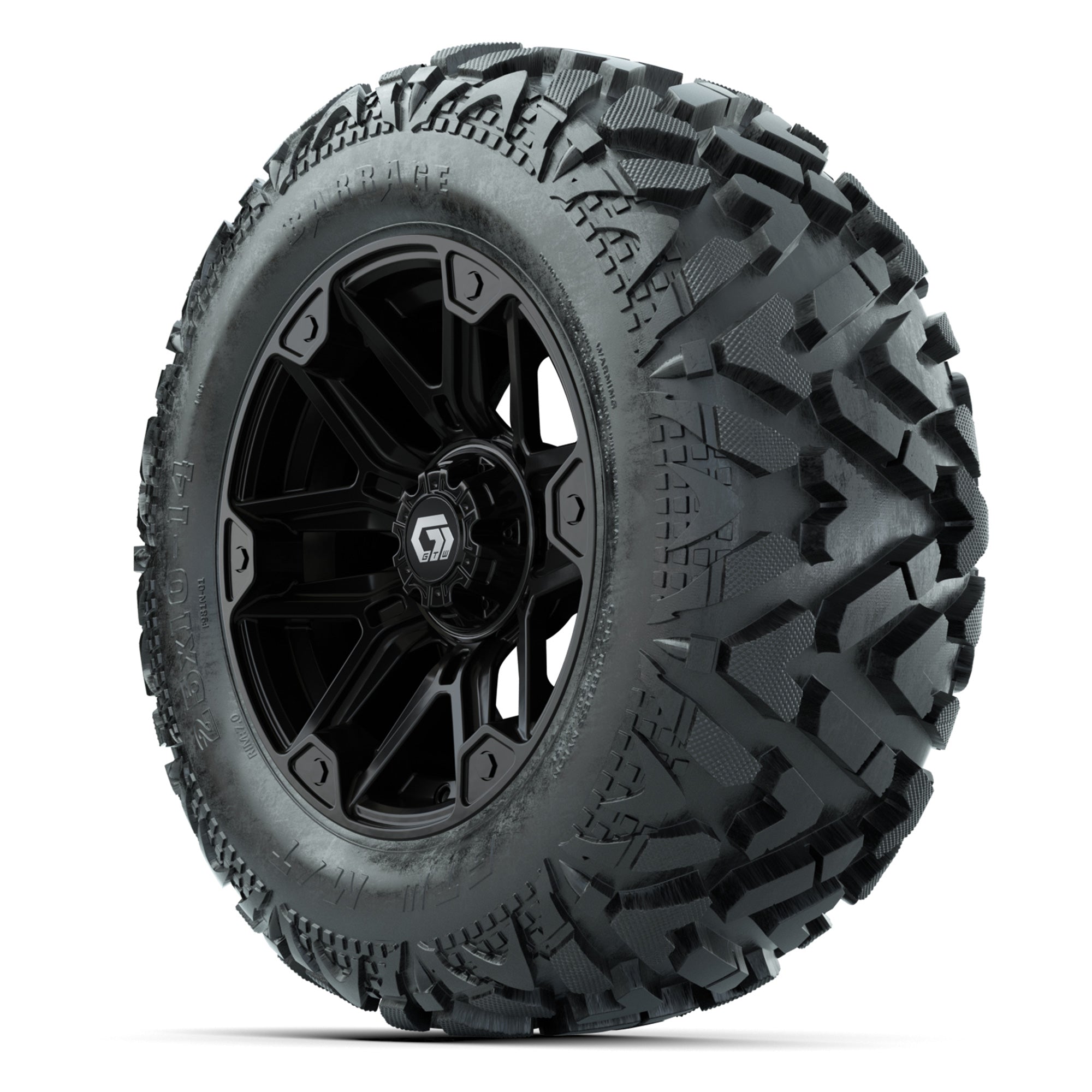 GTW Graffiti Gloss Black 14 in Wheels with 25x10-14 Barrage  - 3/4 view