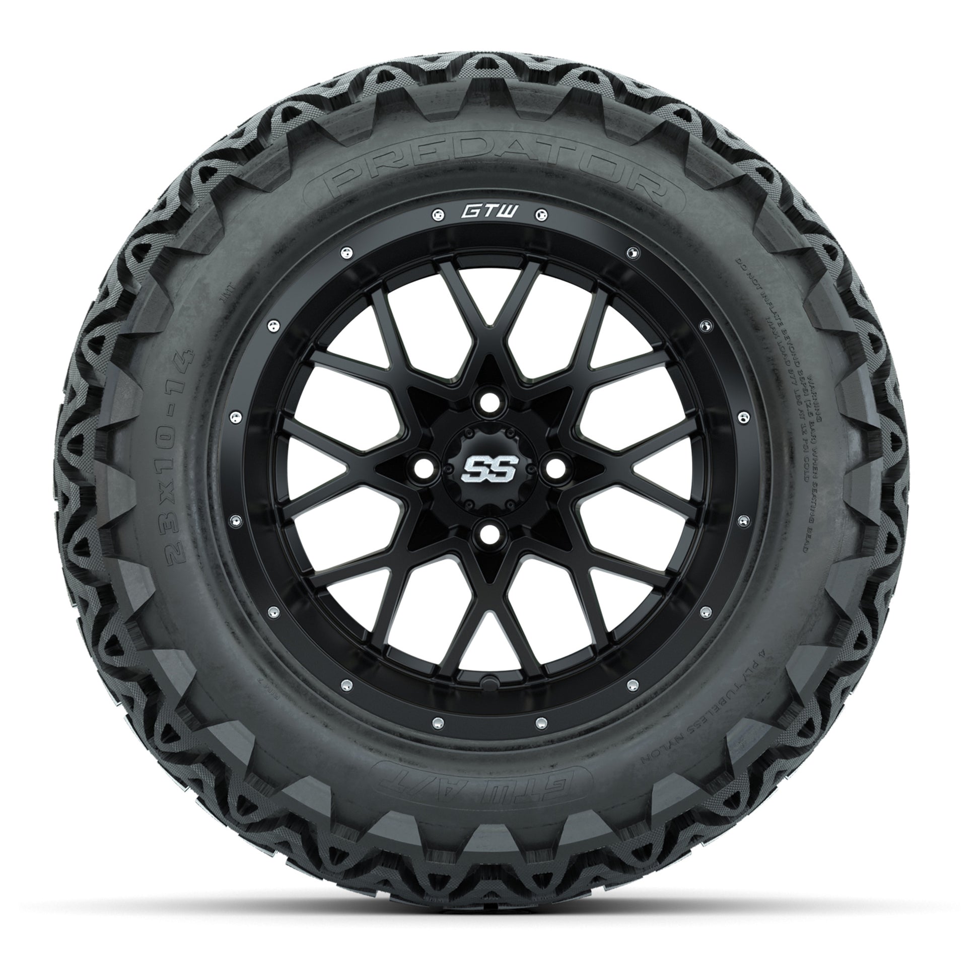 Set of (4) 14 in GTW Vortex Wheels with 23x10-14 GTW Predato - front view