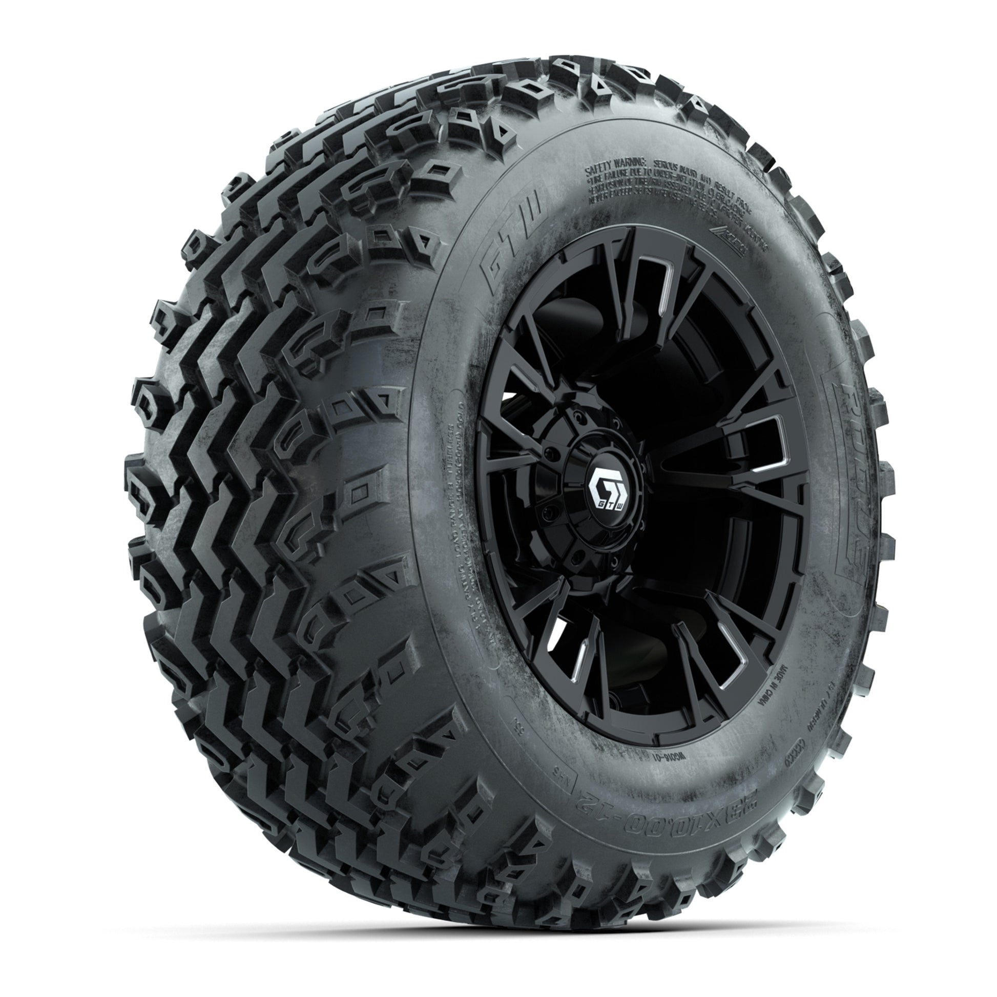 GTW® Vandal Matte Black/Machined 12 in Wheels with 23X10.00-12 Rogue All-Terrain Tires – Full Set