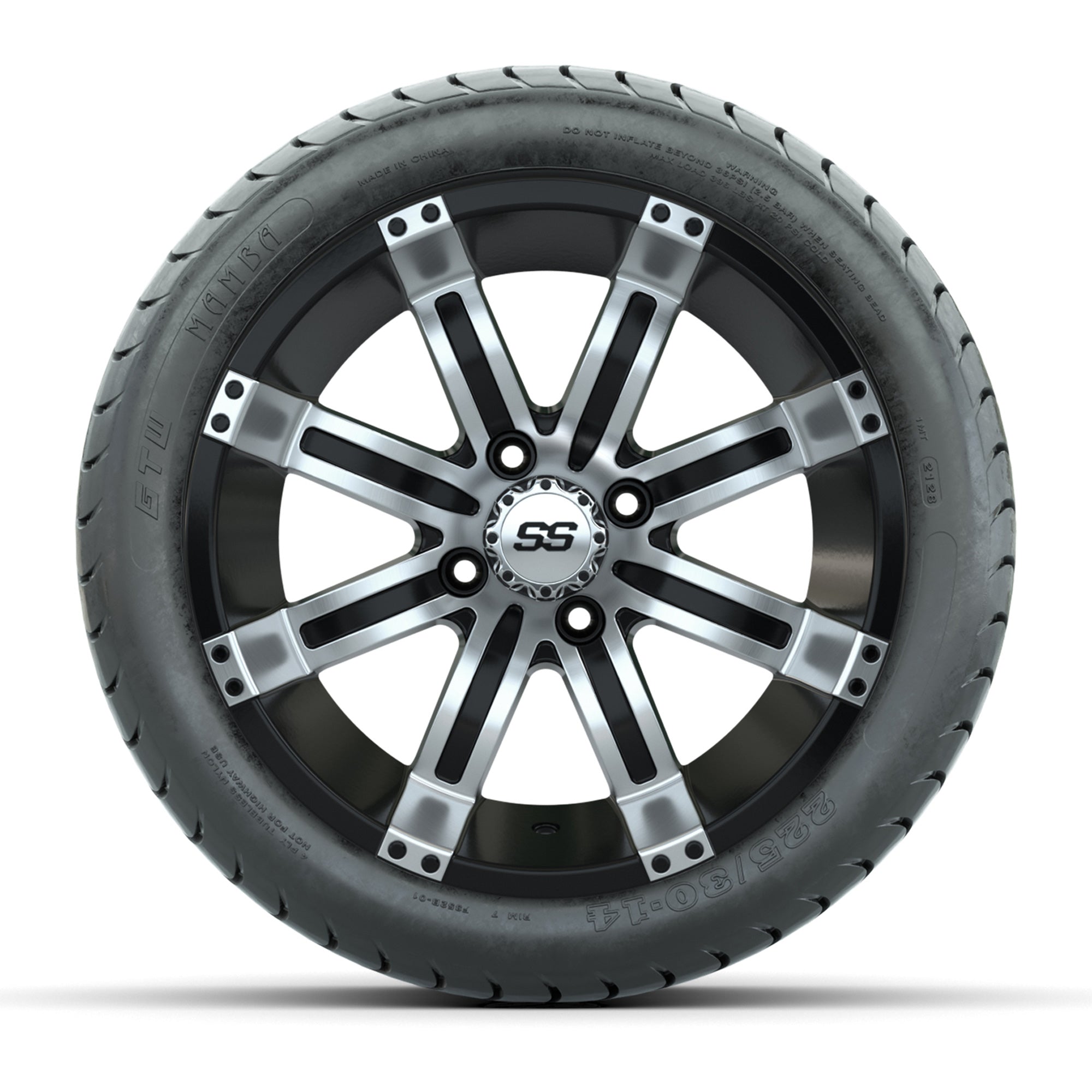 Set of (4) 14 inch GTW Tempest Machined/Black Wheels with GT - 3/4 view