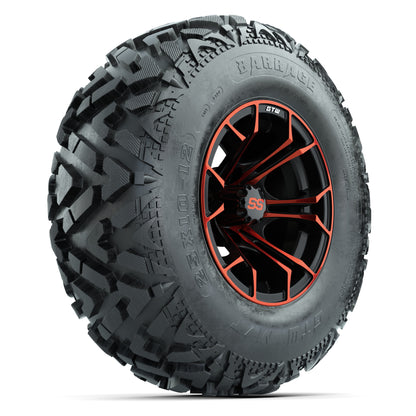 GTW® Spyder Black/Red 12 in Wheels with 25X10-12 Barrage Mud Tires – Full Set