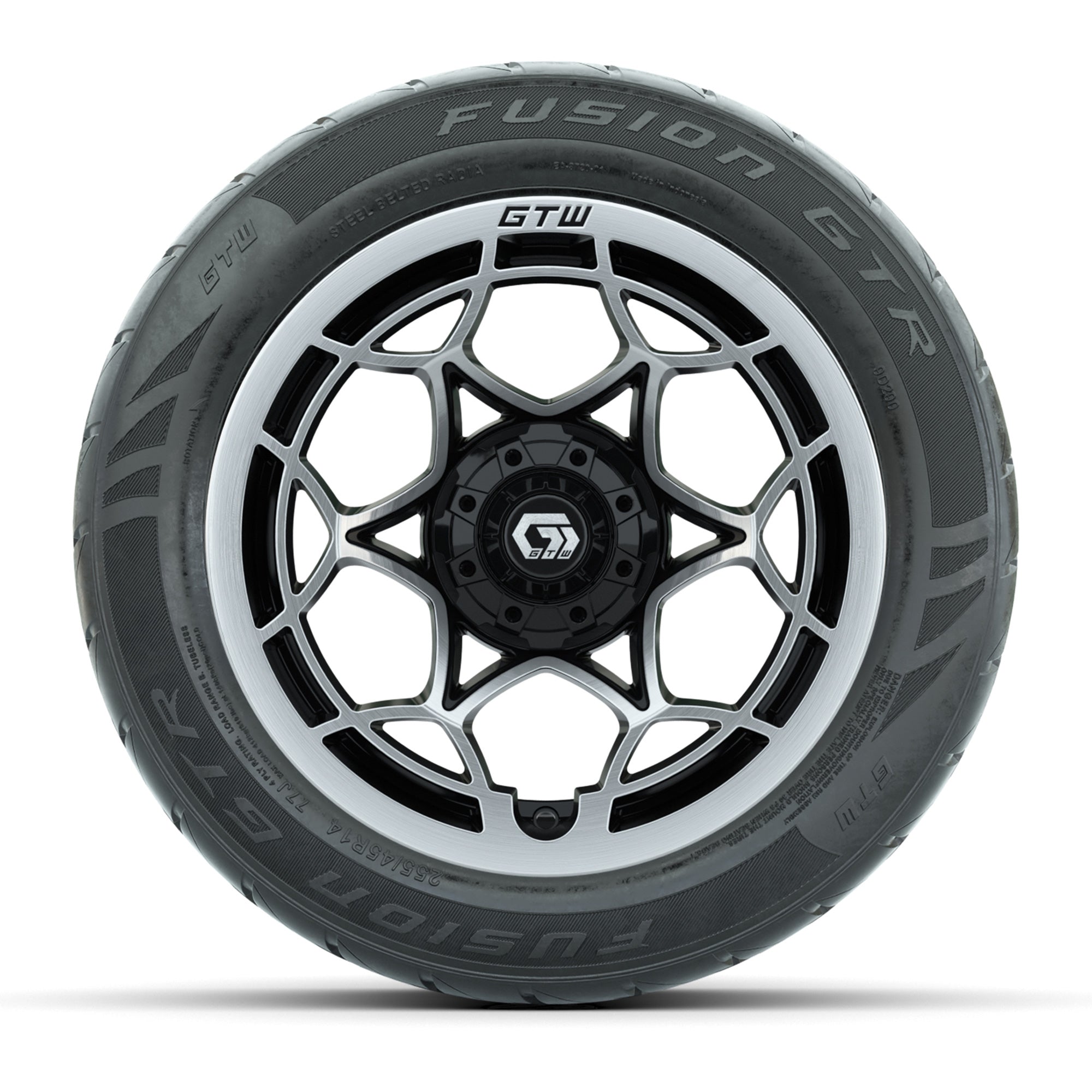 GTW® Nexus Black with Silver Face 14 in Wheels with 255/45-R - 3/4 view