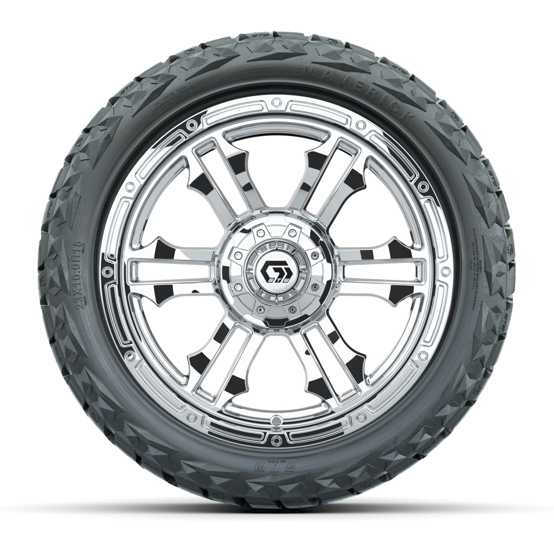 GTW Shogun Chrome 15 in Wheels with 23x10.00-R15 Maverick All-Terrain Tires – Full Set