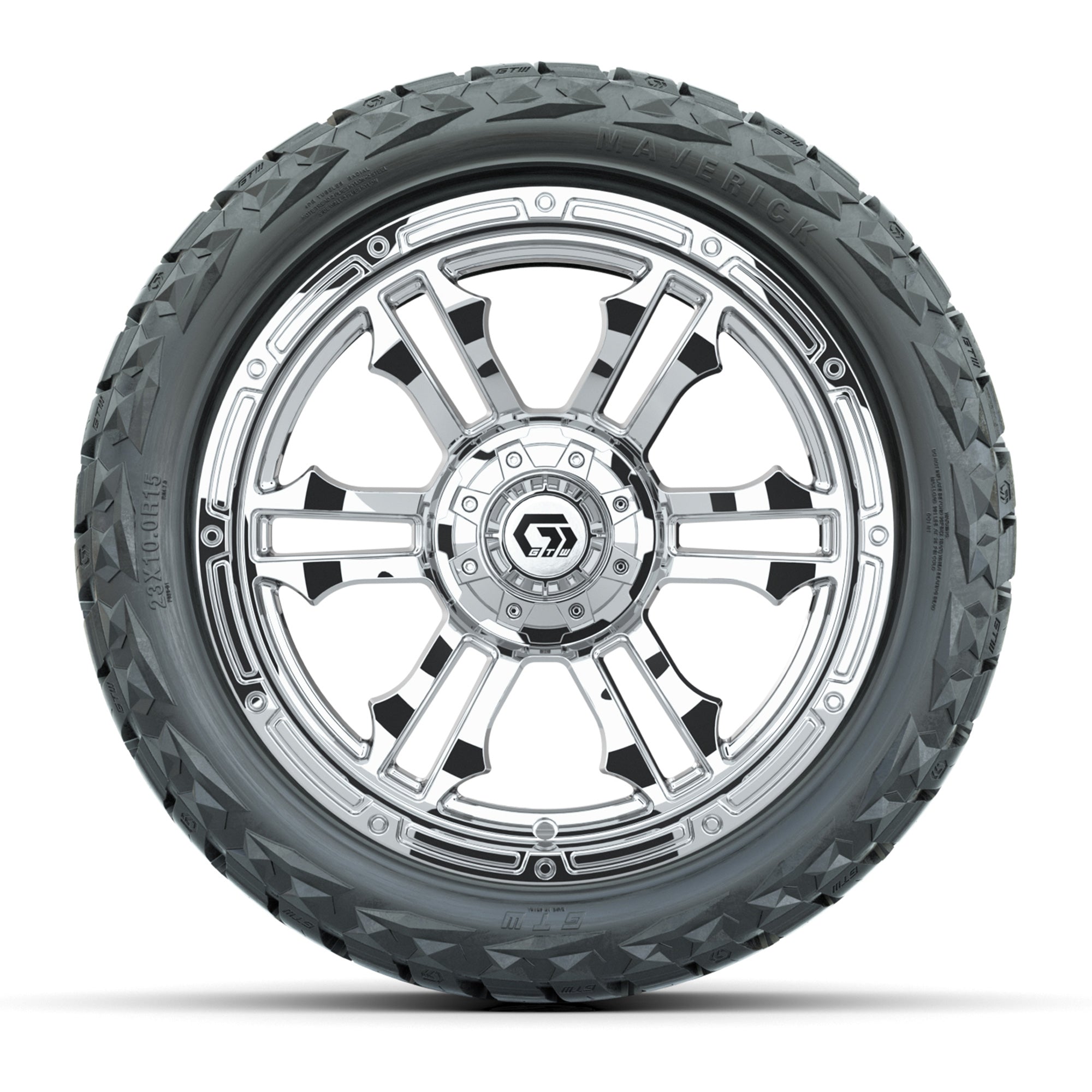 GTW Shogun Chrome 15 in Wheels with 23x10.00-R15 Maverick All-Terrain Tires – Full Set
