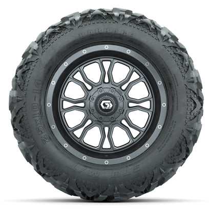 GTW Volt Gunmetal 14 in Wheels with 25x10-14 Barrage Mud Tir - front view