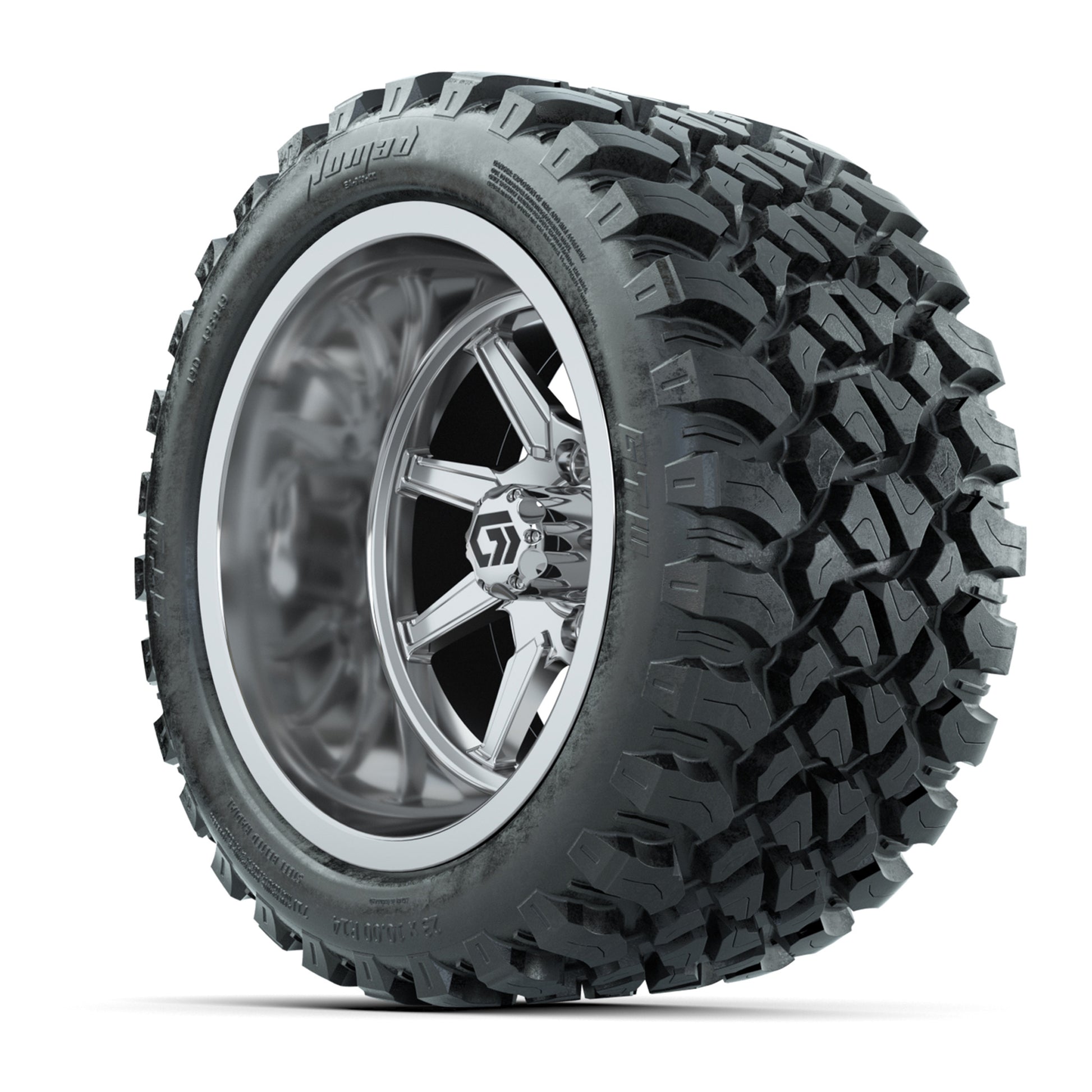 GTW Reaper Chrome 14 in Wheels with 23X10-R14 Nomad Steel Belt Radial All-Terrain Tires – Full Set