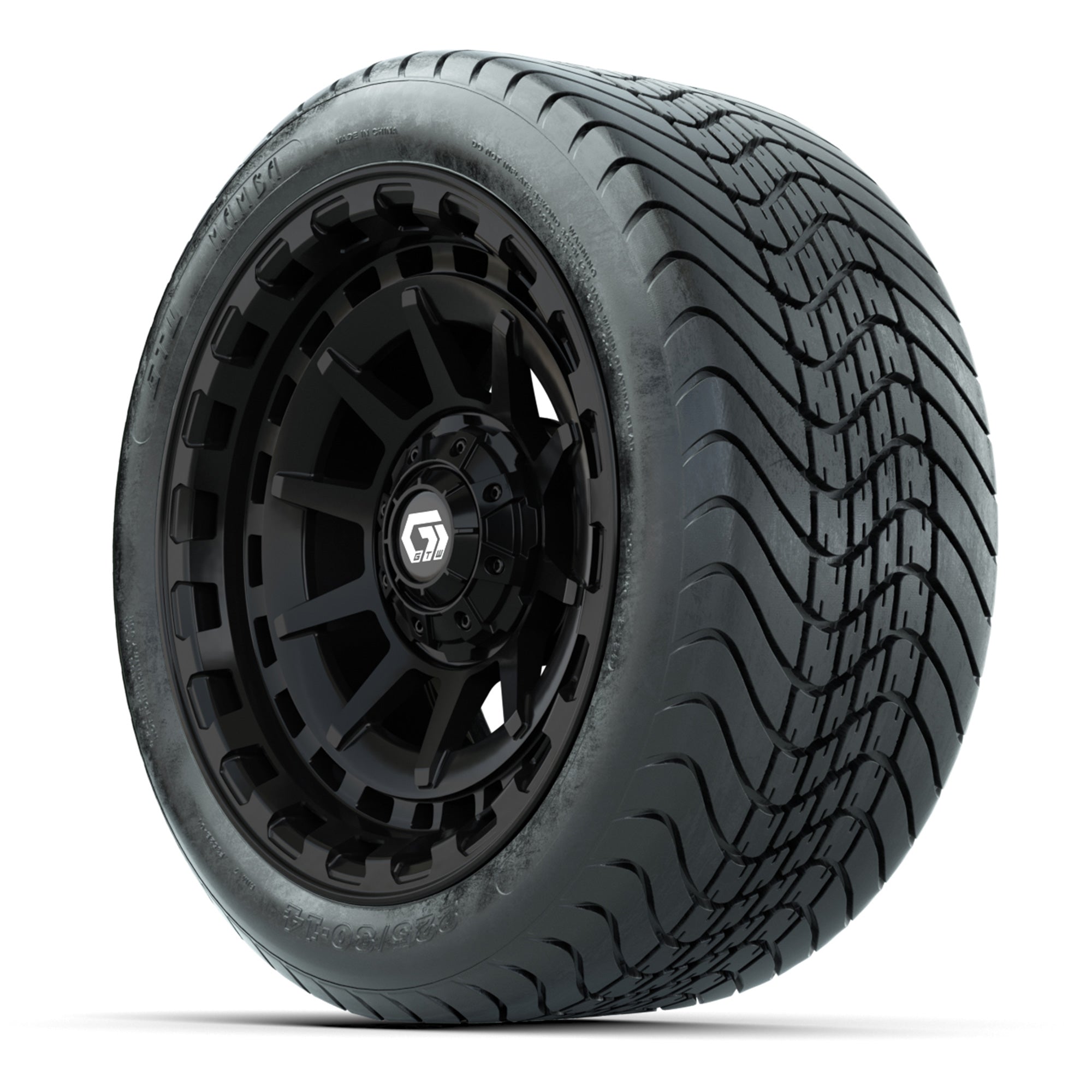 GTW Barricade Black 14 in Wheels with 225/30-14 Mamba Street - 3/4 view