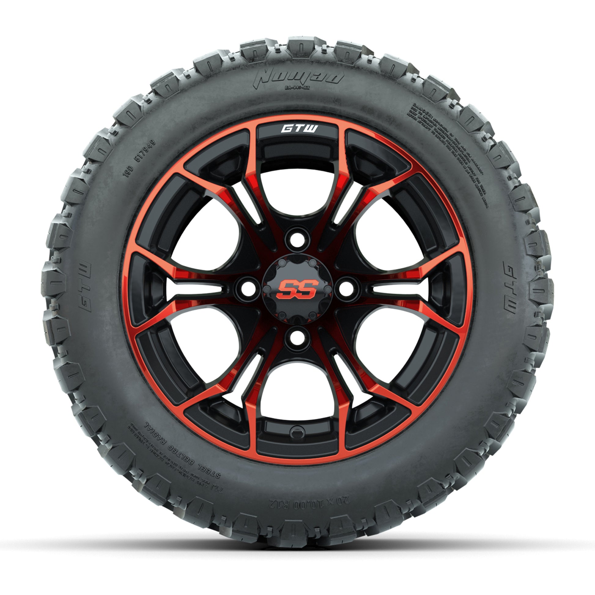 GTW® Spyder Black/Red 12 in Wheels with 20X10-12 Nomad Steel Belt Radial All-Terrain Tires – Full Set