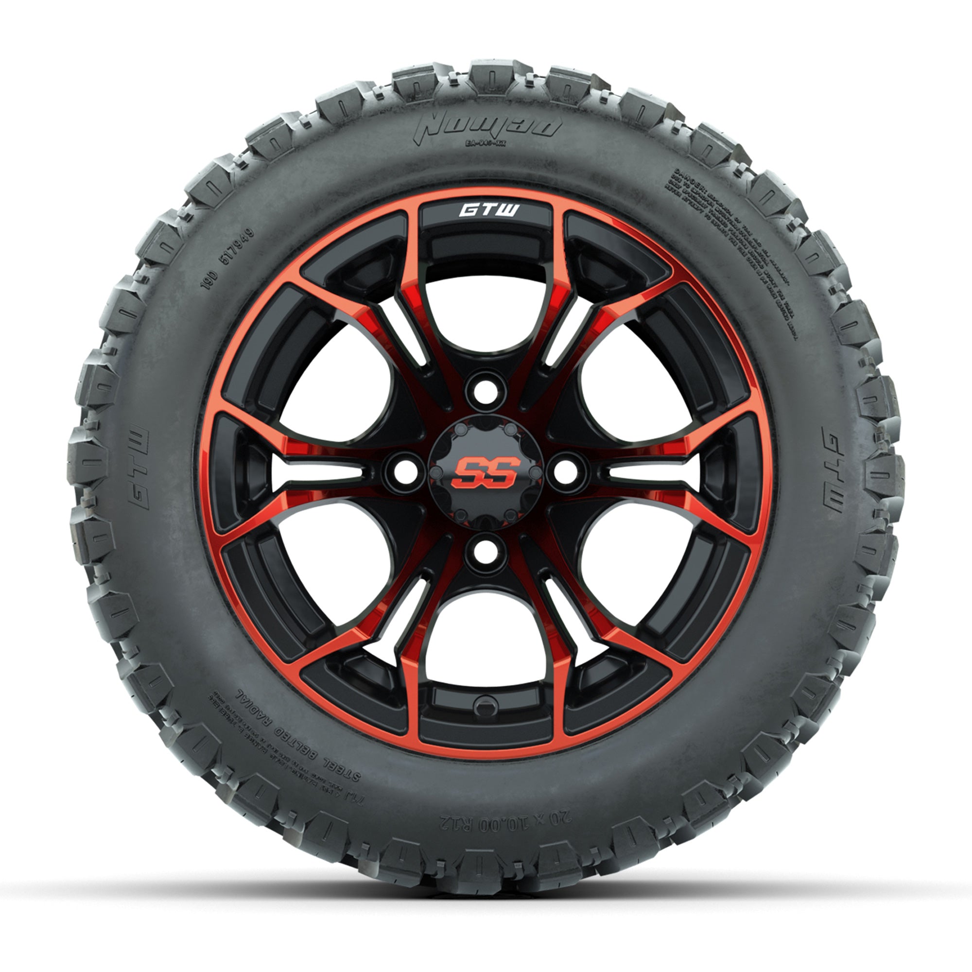 GTW® Spyder Black/Red 12 in Wheels with 20X10-12 Nomad Steel Belt Radial All-Terrain Tires – Full Set