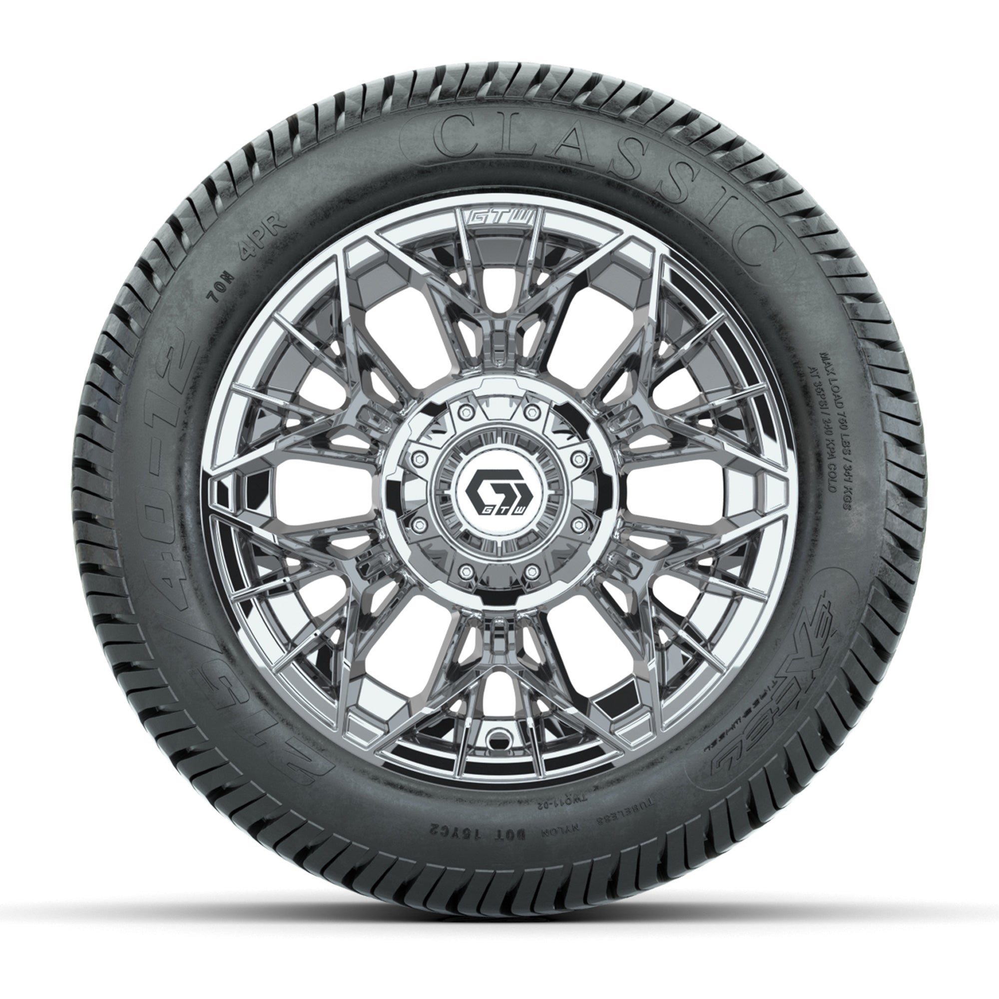 GTW® Stellar Chrome 12 in Wheels with 215/40-12 Excel Classic Street Tires – Full Set
