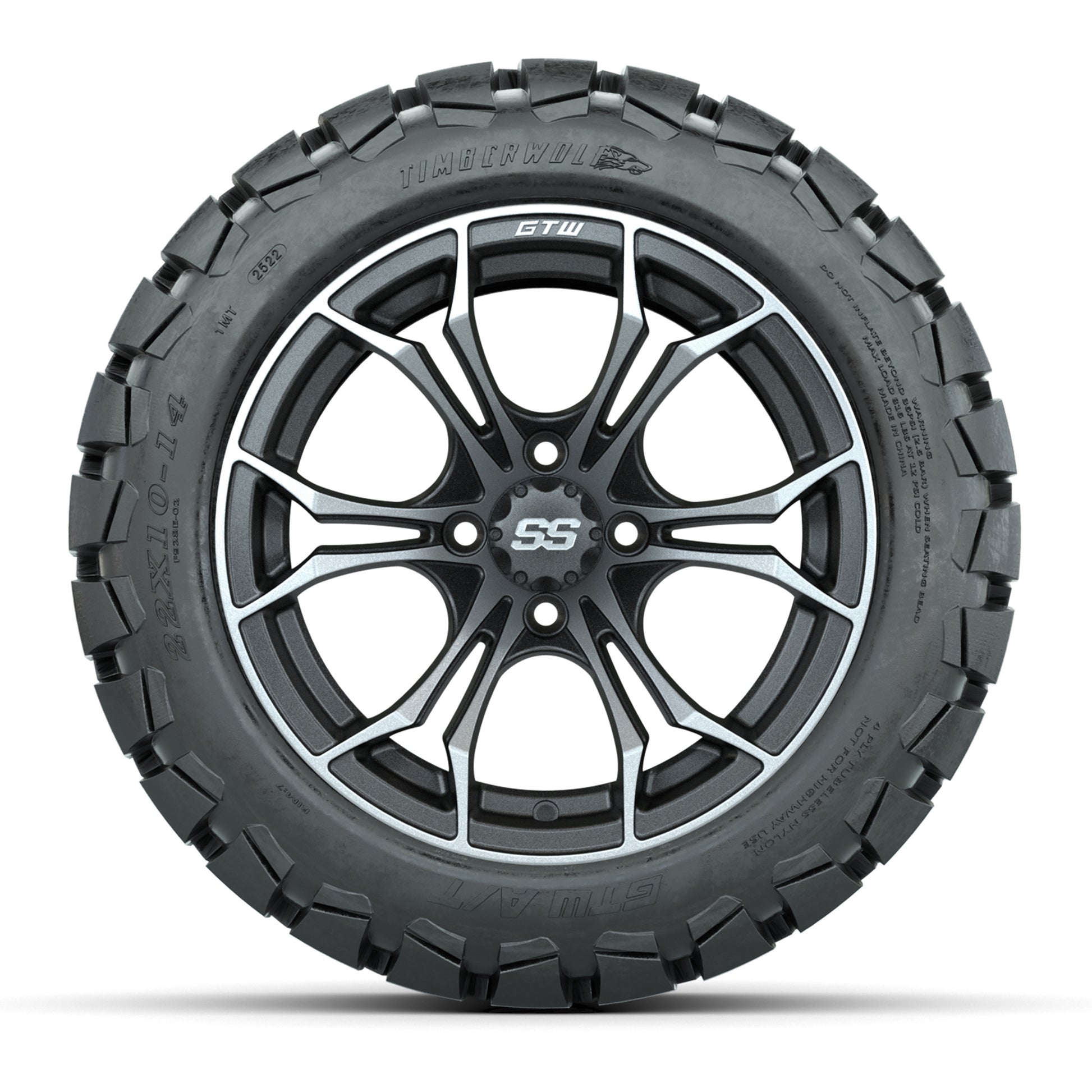 GTW Spyder Matte Grey 14 in Wheels with 22x10-14 GTW Timberw - front view