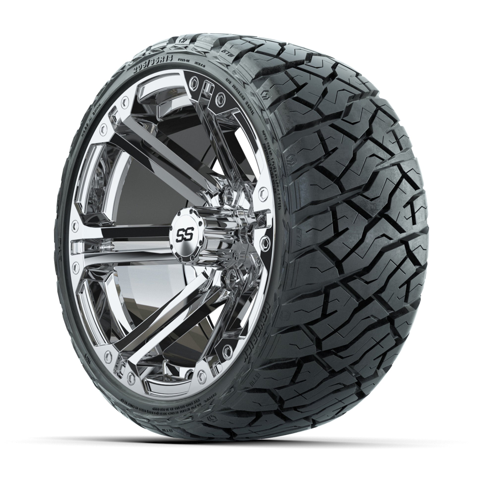GTW Specter Chrome 14 in Wheels with 205/35-R14 Maverick Low - 3/4 view