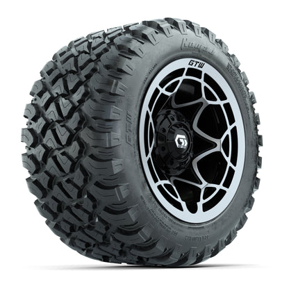 GTW® Nexus Black with Silver Face 12 in Wheels with 22X11-R12 Nomad Steel Belt Radial All-Terrain Tires – Full Set
