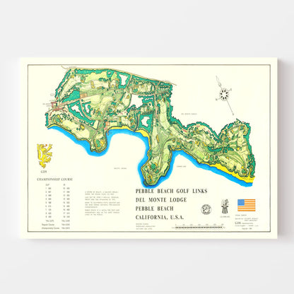 Vintage Map of Pebble Beach Golf Links, 1968