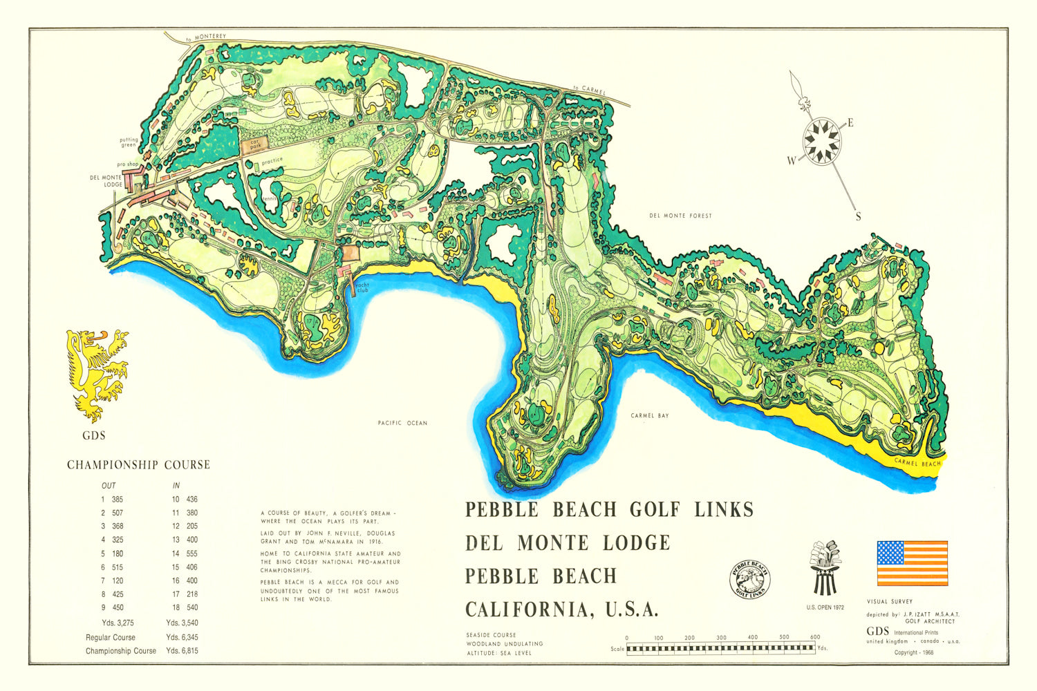 Vintage Map of Pebble Beach Golf Links, 1968