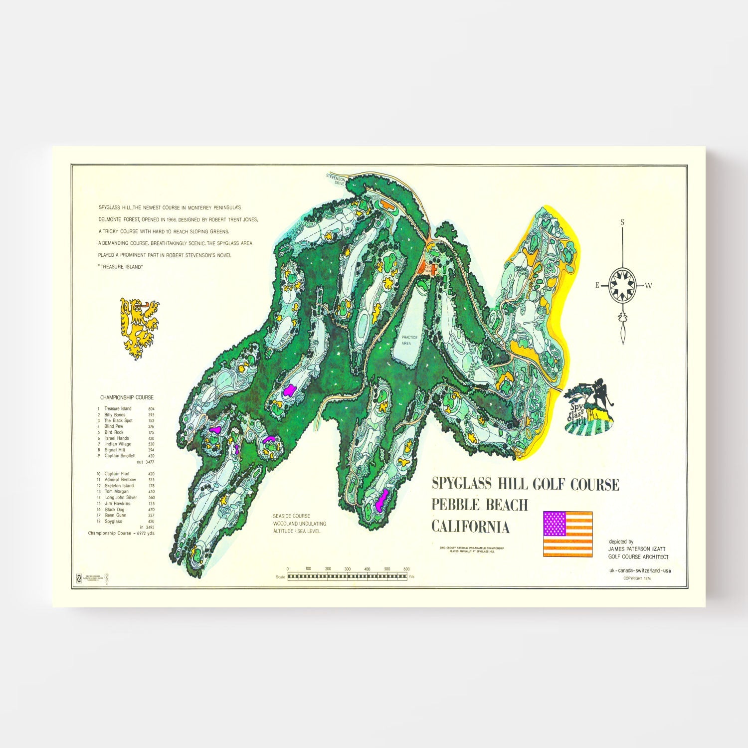 Vintage Map of Spyglass Hill Golf Course, 1974