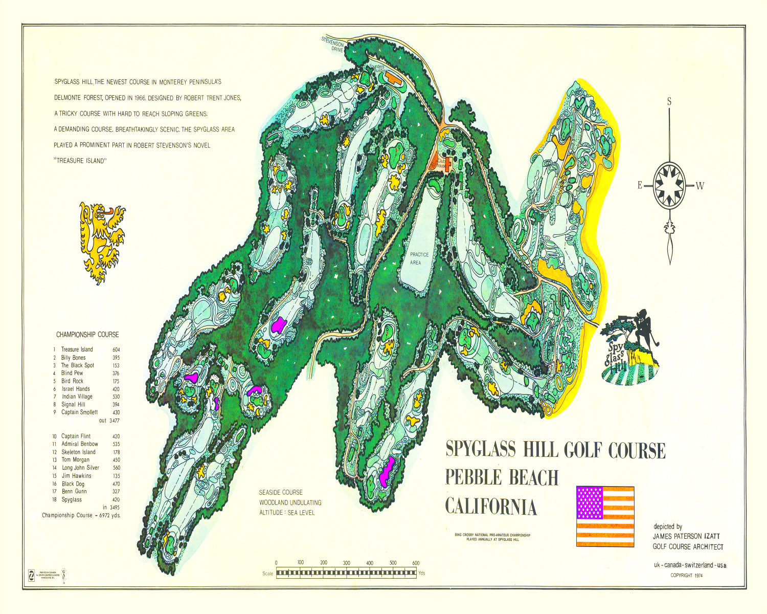Vintage Map of Spyglass Hill Golf Course, 1974
