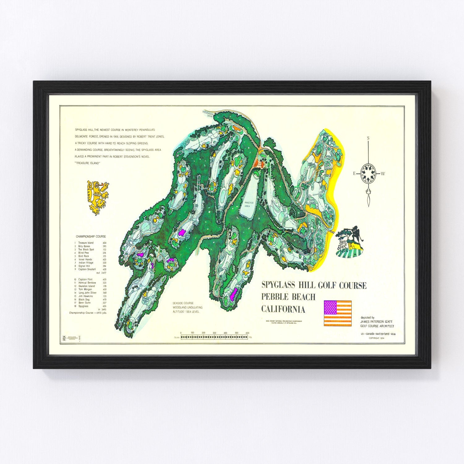 Vintage Map of Spyglass Hill Golf Course, 1974