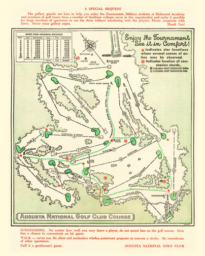 Vintage Map of Augusta National Golf Course, 1954