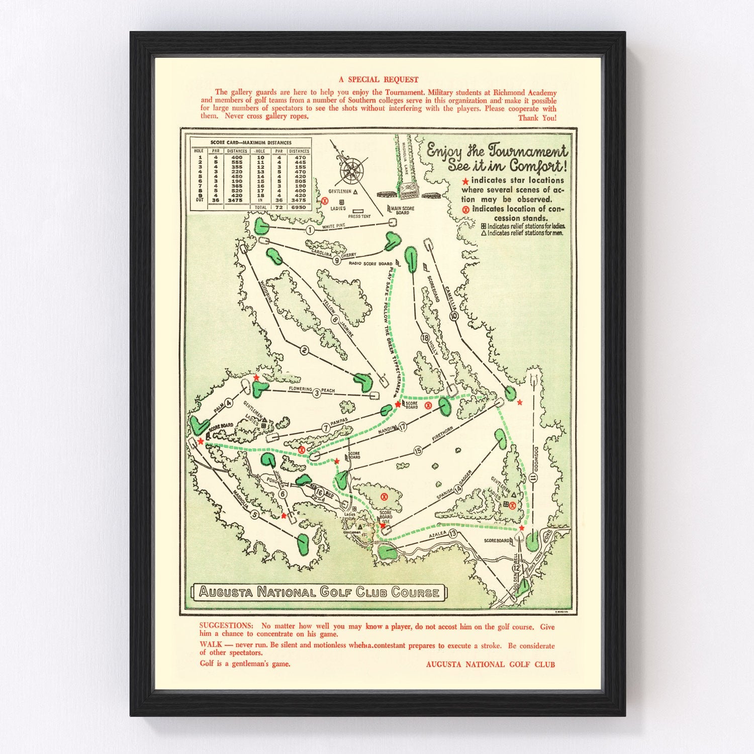 Vintage Map of Augusta National Golf Course, 1954