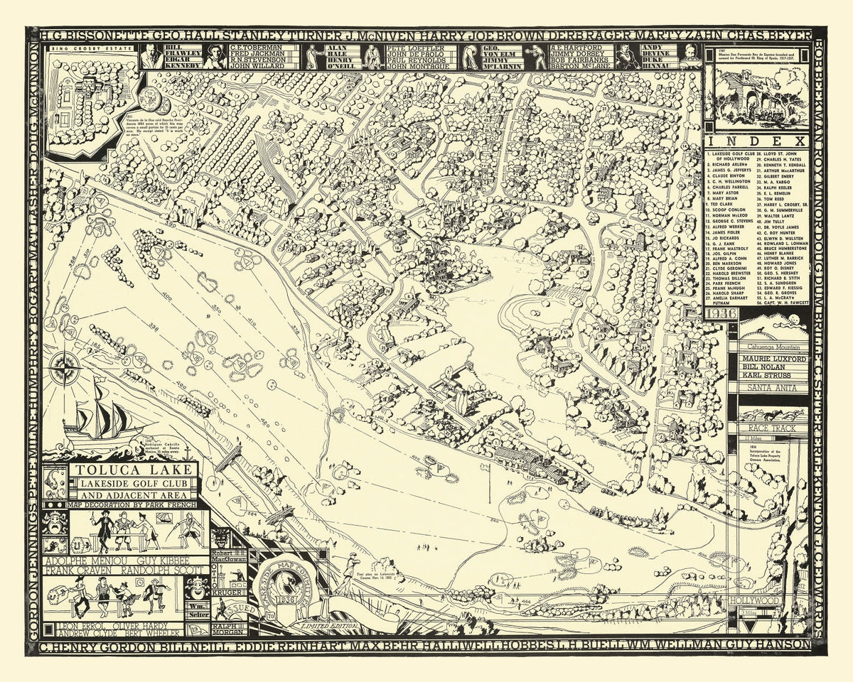 Vintage Map of Toluca Lake Lakeside Golf Course, 1936