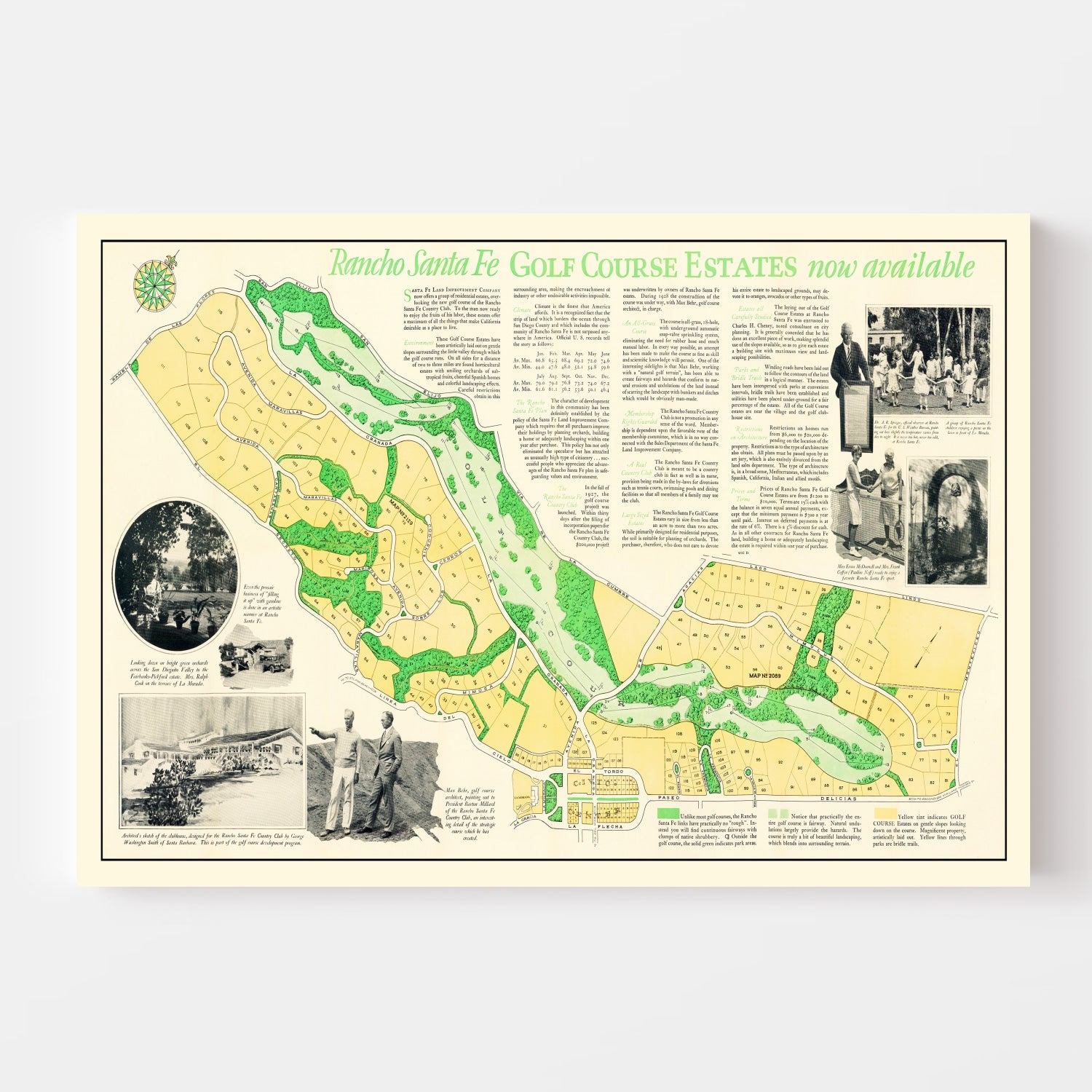 Vintage Map of Rancho Santa Fe Golf Course Estates, 1929