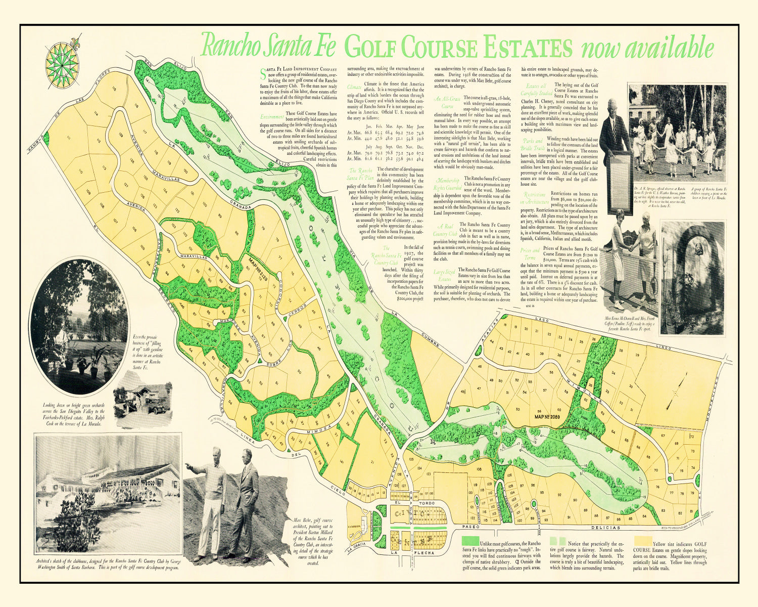 Vintage Map of Rancho Santa Fe Golf Course Estates, 1929