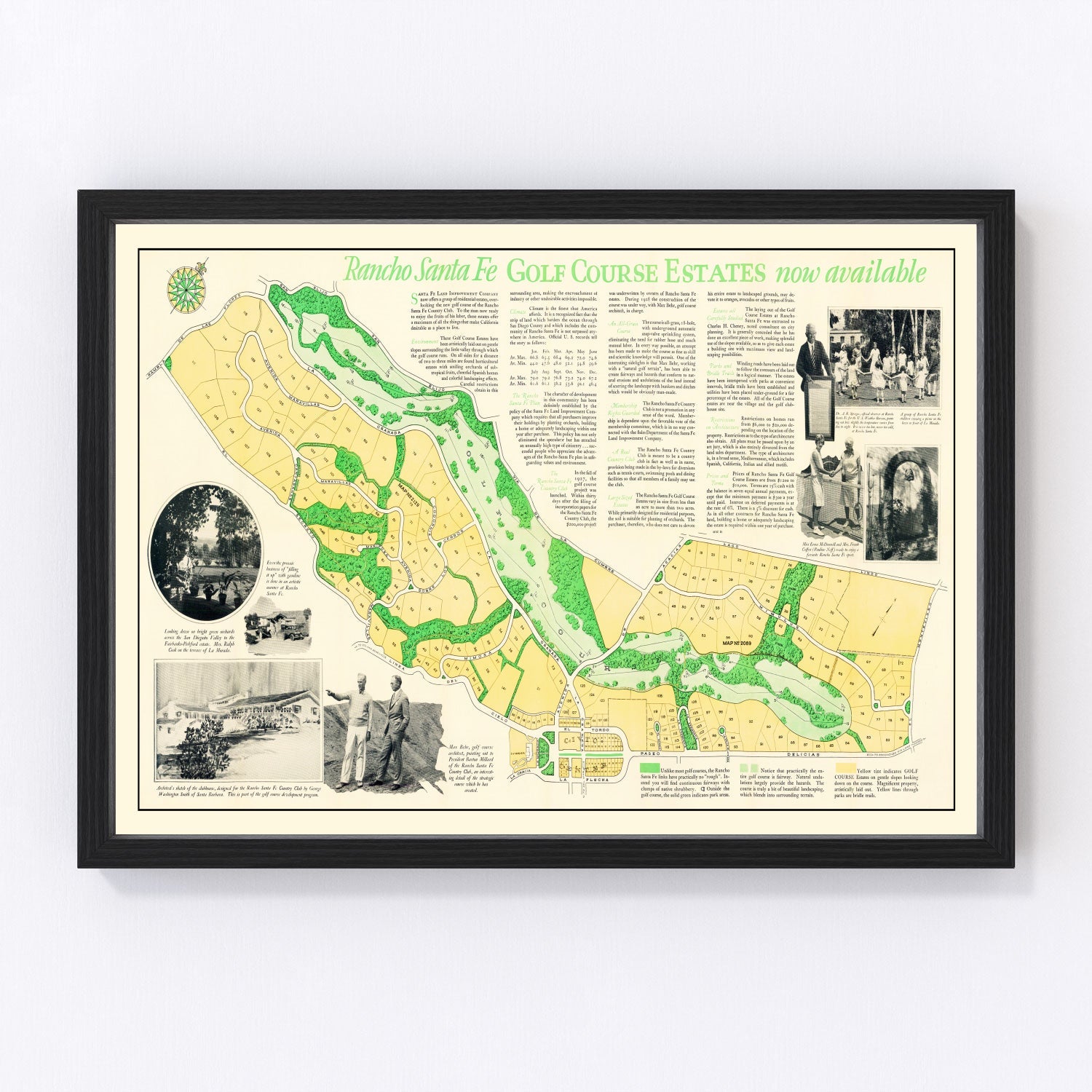 Vintage Map of Rancho Santa Fe Golf Course Estates, 1929