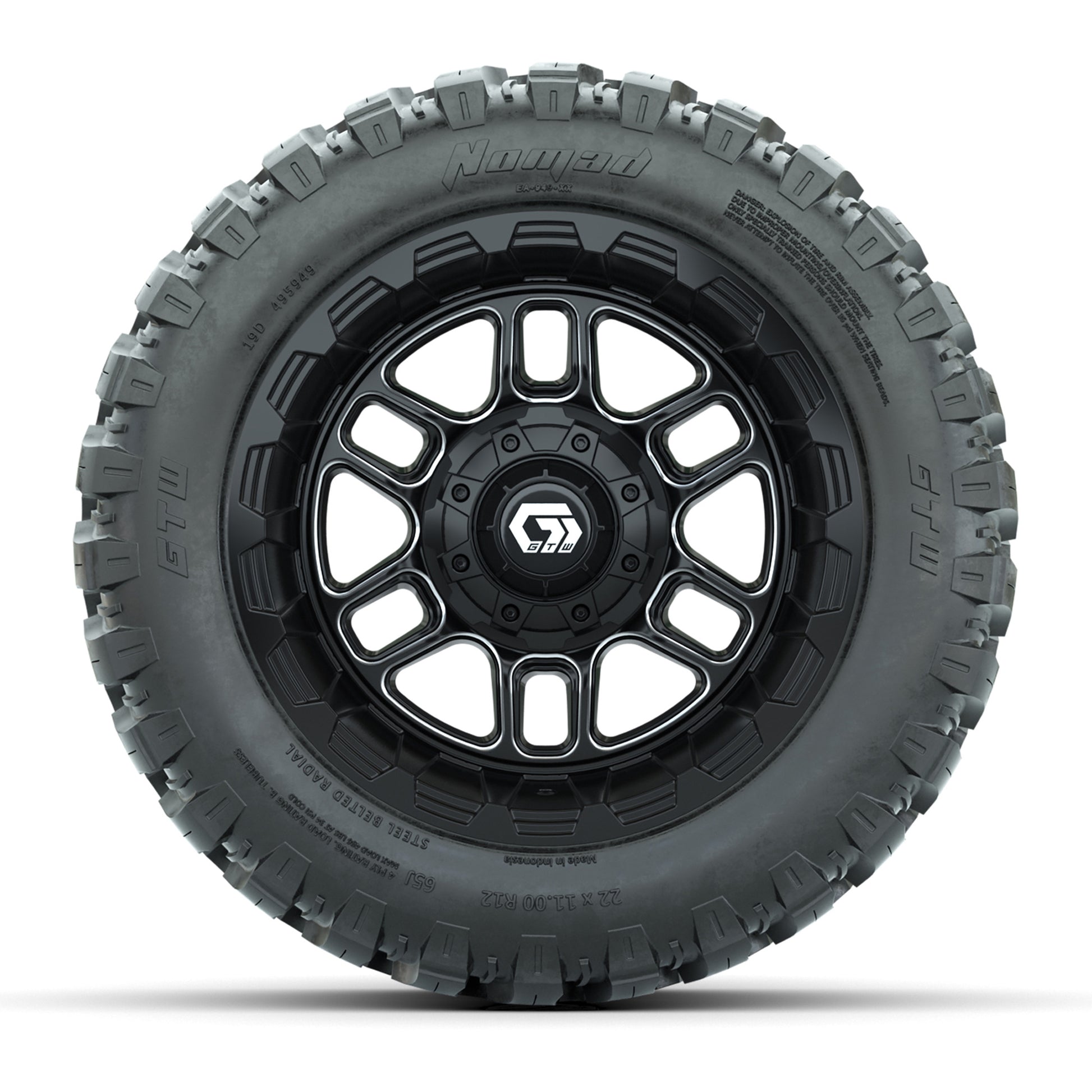 Set of (4) 12 in GTW® Titan Machined & Black Wheels with 22x11-R12 Nomad All-Terrain Tires