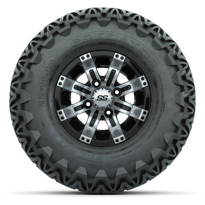 GTW Tempest Black/Machined 10 in Wheels with 22x11-10 Predator All-Terrain Tires – Full Set