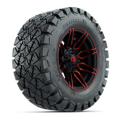 GTW® Stealth Black/Red 12 in Wheels with 22x10-12 Timberwolf All-Terrain Tires – Full Set