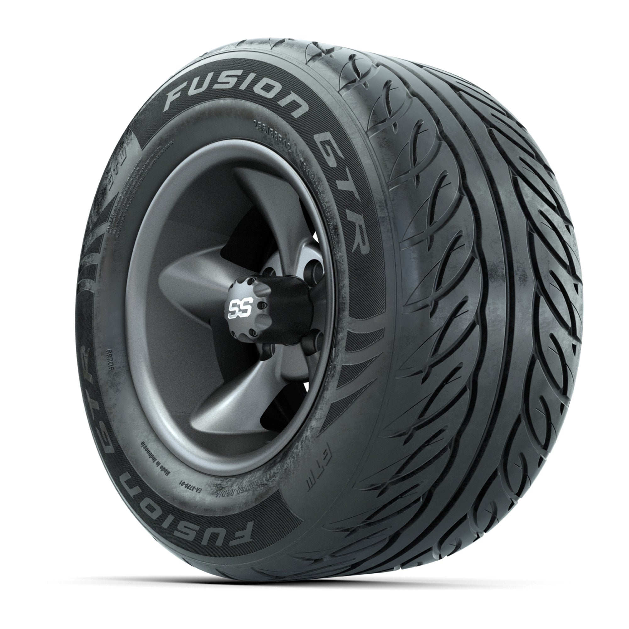 GTW® Godfather Matte Gray 12 in Wheels with 255/55-R12 Fusion GTR Steel Belt Radial Street Tires – Full Set