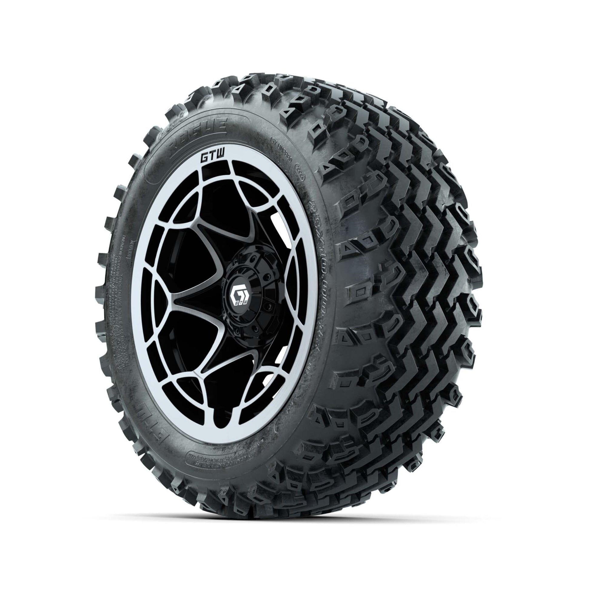 GTW® Nexus Black/Silver 14 in Wheels with 23X10.00-14 Rogue  - 3/4 view