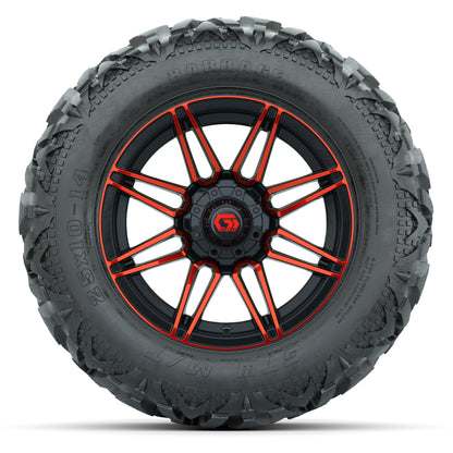 GTW Stealth Red/Machined 14 in Wheels with 25x10-14 Barrage  - front view