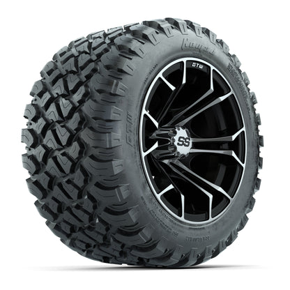 GTW® Spyder Black/Machined 12 in Wheels with 22X11-R12 Nomad Steel Belt Radial All-Terrain Tires – Full Set