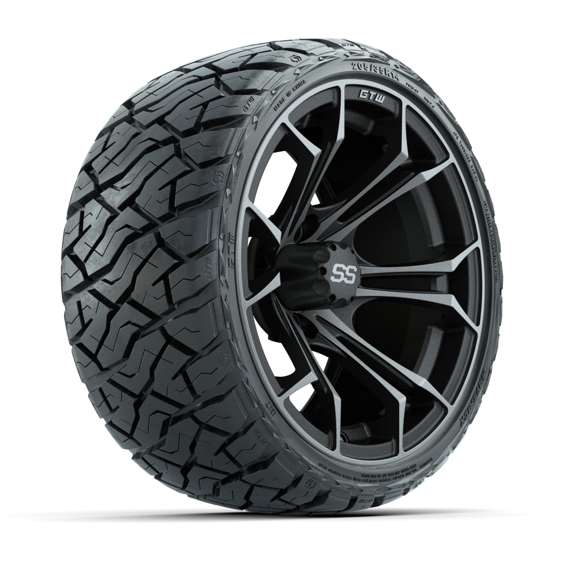 GTW® Spyder Matte Black/Bronze 14 in Wheels with 205/35-R14 Maverick Low-Profile All-Terrain Tires – Full Set