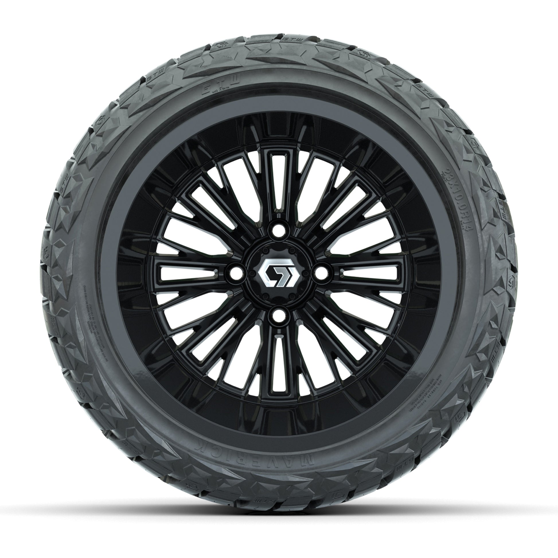 GTW Viper Gloss Black 14 in Wheels with 23X10-R14 Maverick Steel Belted Radial All-Terrain Tires – Full Set