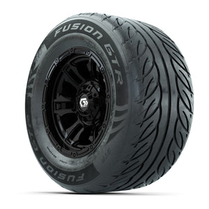 GTW® Shogun Gloss Black 12 in Wheels with 255/55-R12 Fusion GTR Steel Belt Radial Street Tires – Full Set