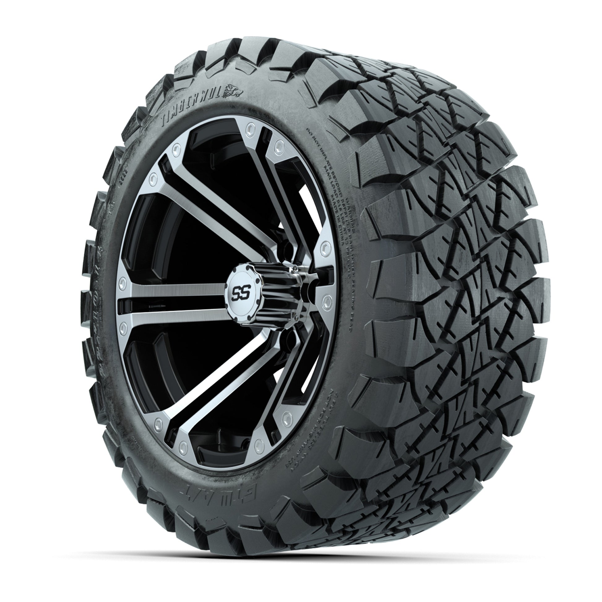 GTW Specter Black and Machined Wheels with 22in Timberwolf M - 3/4 view