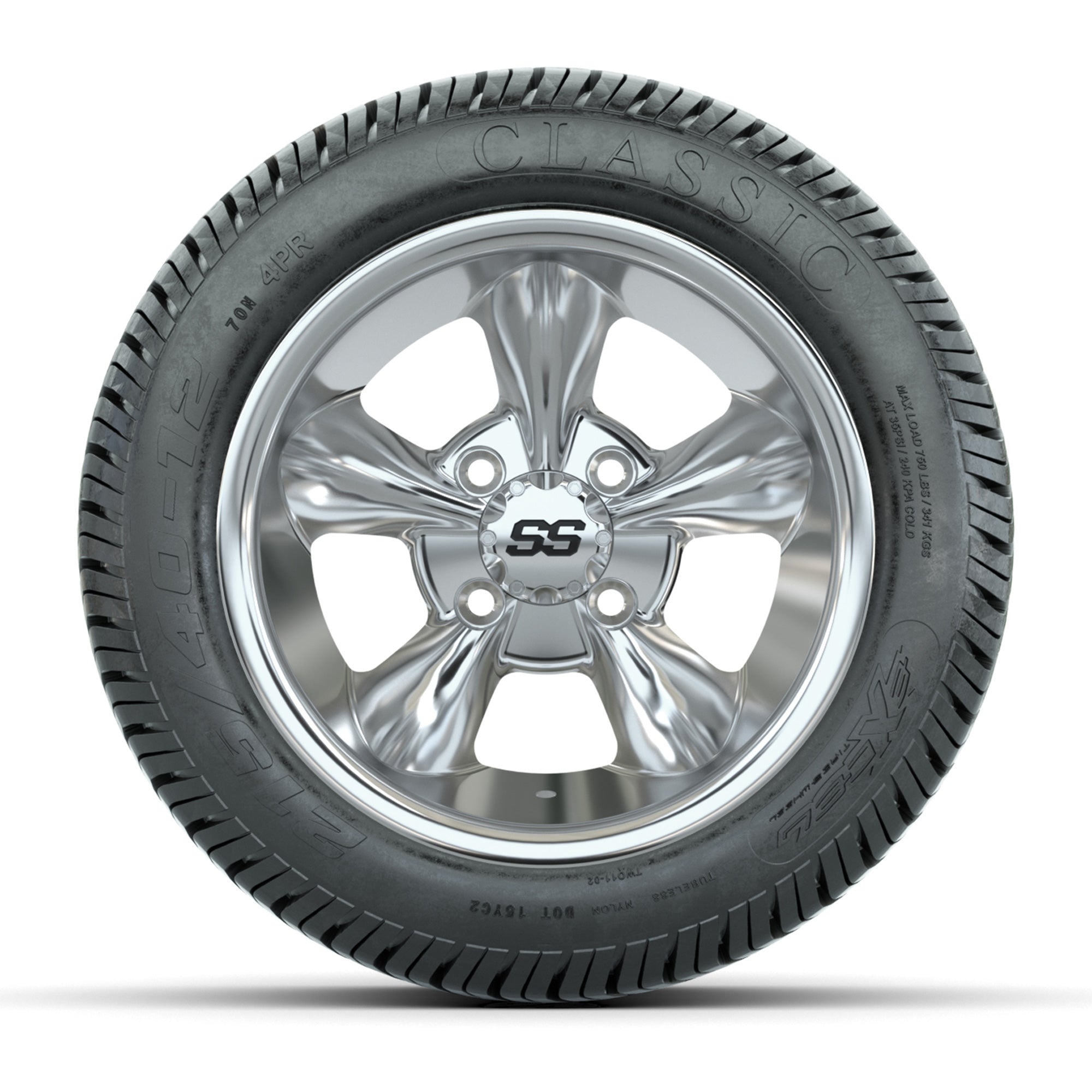 GTW® Godfather Chrome 12 in Wheels with 215/40-12 Excel Classic Street Tires – Full Set
