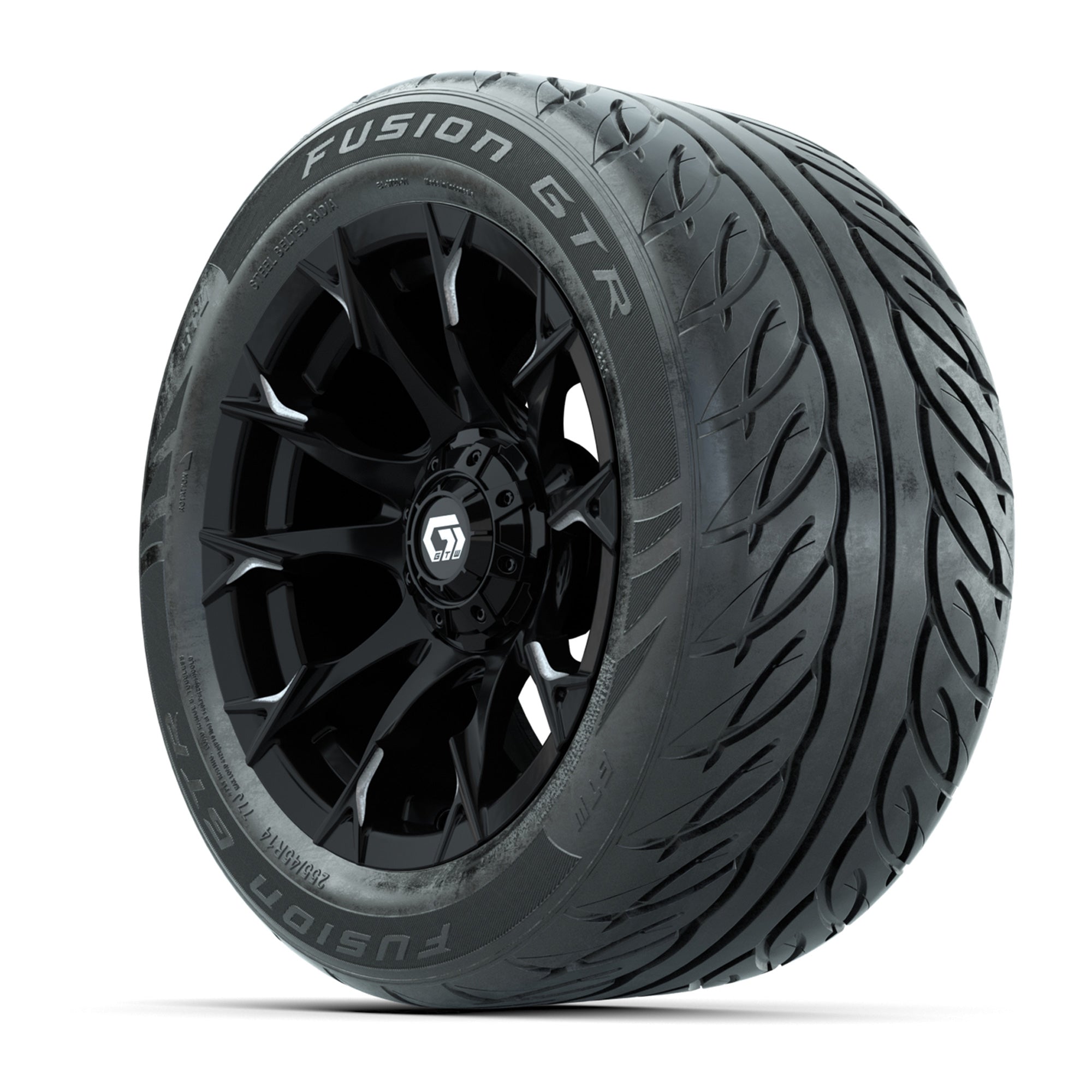 GTW® Diablo Gloss Black/Machined 14 in Wheels with 255/45-R1 - 3/4 view
